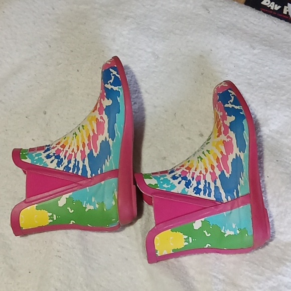 London Fog ladies women's size 8 rain boots pink orange yellow green blue - Picture 3 of 8